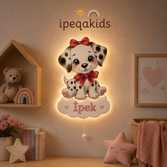 Kişiye Özel İsimli Dalmaçyalı LED Ahşap Gece Lambası