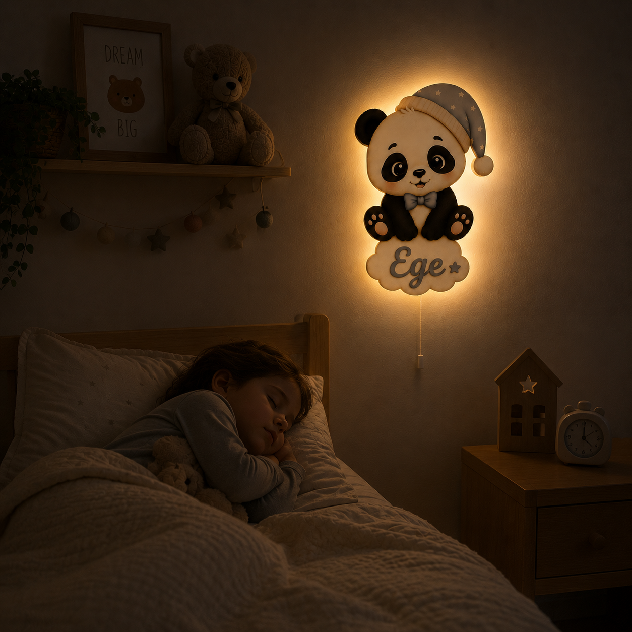 Kişiye Özel İsimli Panda LED Ahşap Gece Lambası