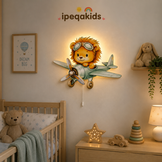 Uçan Aslan Led Işıklı Bebek Odası Ahşap Duvar Dekoru - Gece Lambası