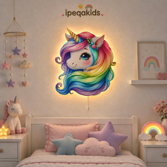 Unicorn Pilli Led Işıklı Bebek Odası Ahşap Duvar Dekoru - Gece Lambası