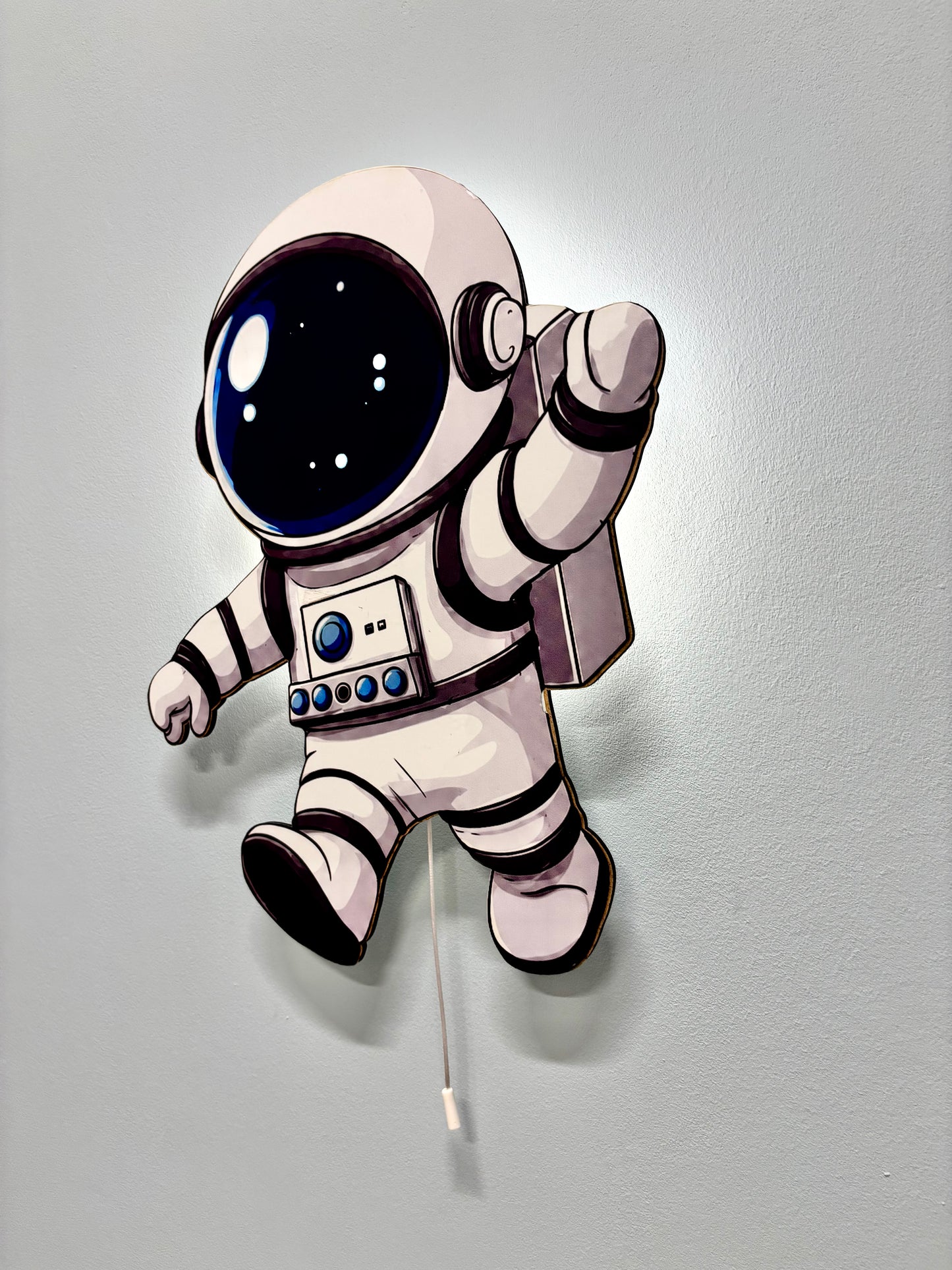 Astronot Led Işıklı Bebek Odası Ahşap Duvar Dekoru - Gece Lambası