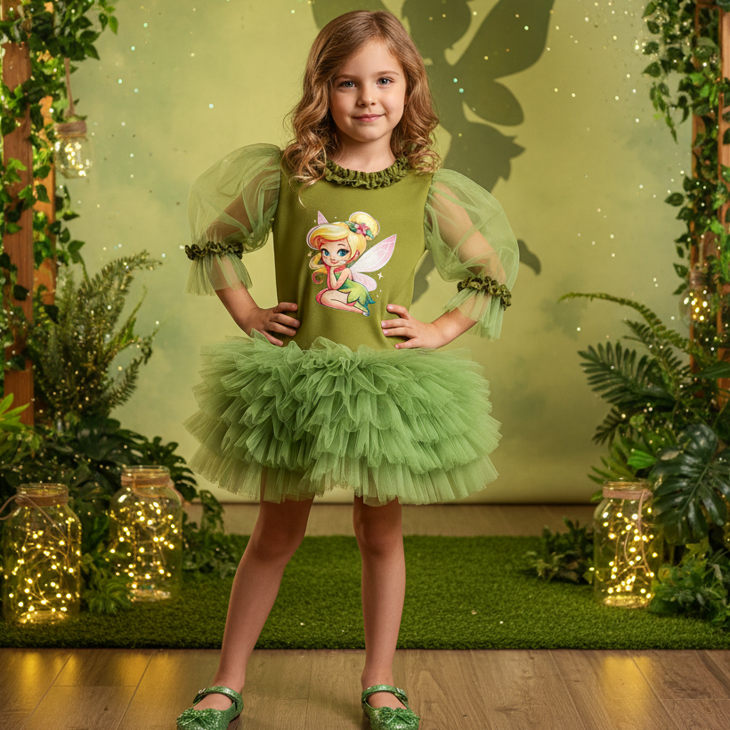Tinkerbell Baskılı Kız Çocuk Elbisesi