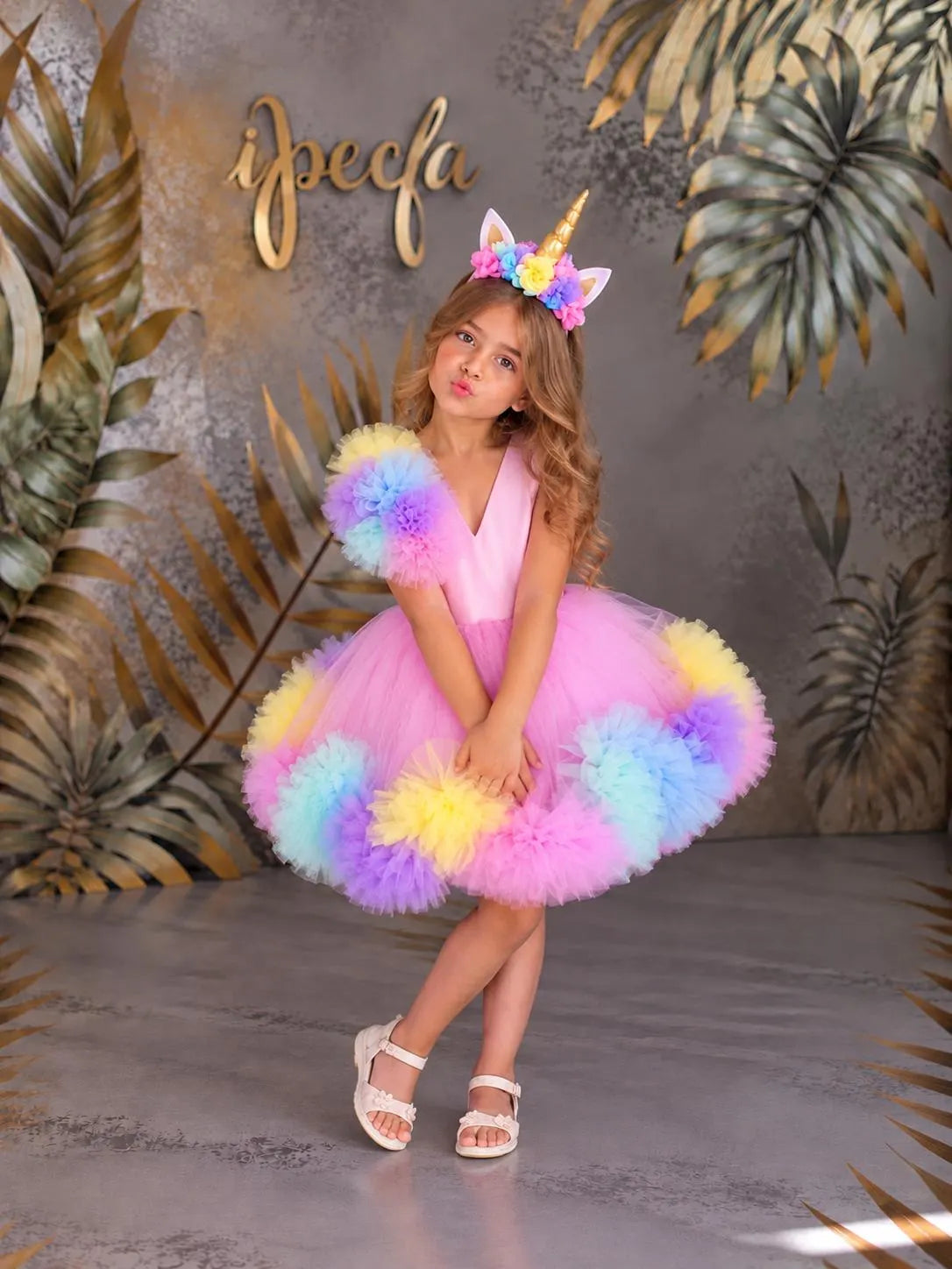 Unicorn Konsept Kız Çocuk Elbisesi. Taç Dahil