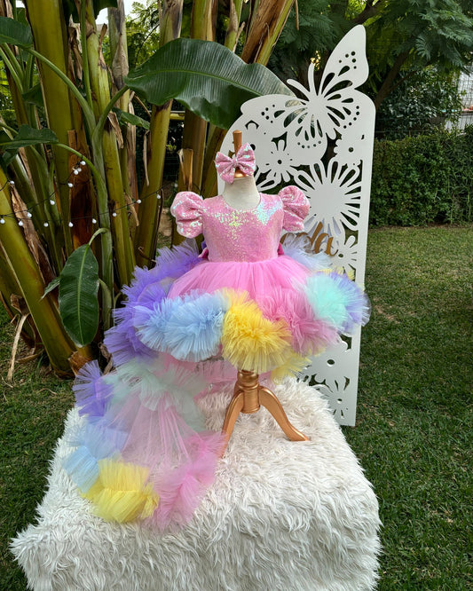 Pembe Payetli Unicorn Temalı Kız Çocuk Abiye - Bebek Doğum Günü Elbisesi - ipeqakids – kız çocuk elbisesi