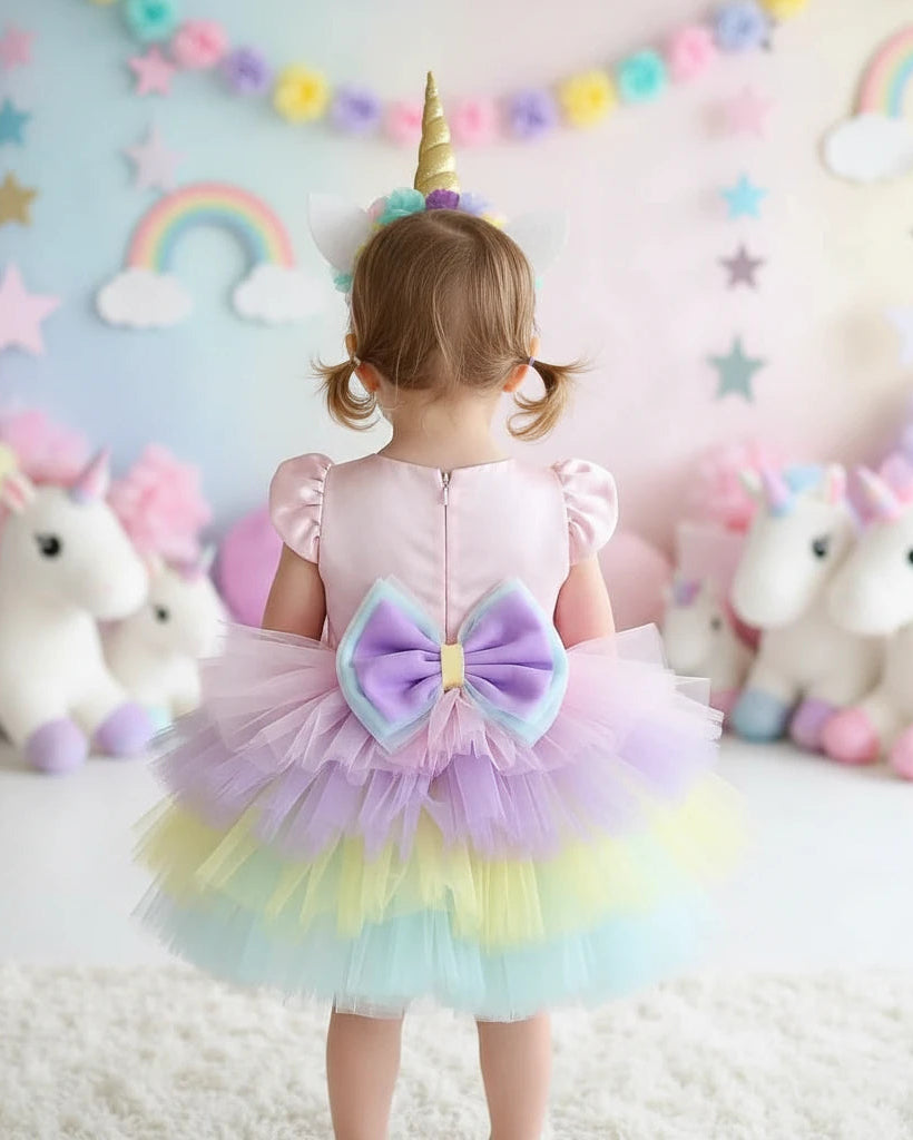Kısa Unicorn Elbise - Kız Çocuk Abiye - Bebek Doğum Günü Elbisesi - ipeqakids – kız çocuk elbisesi