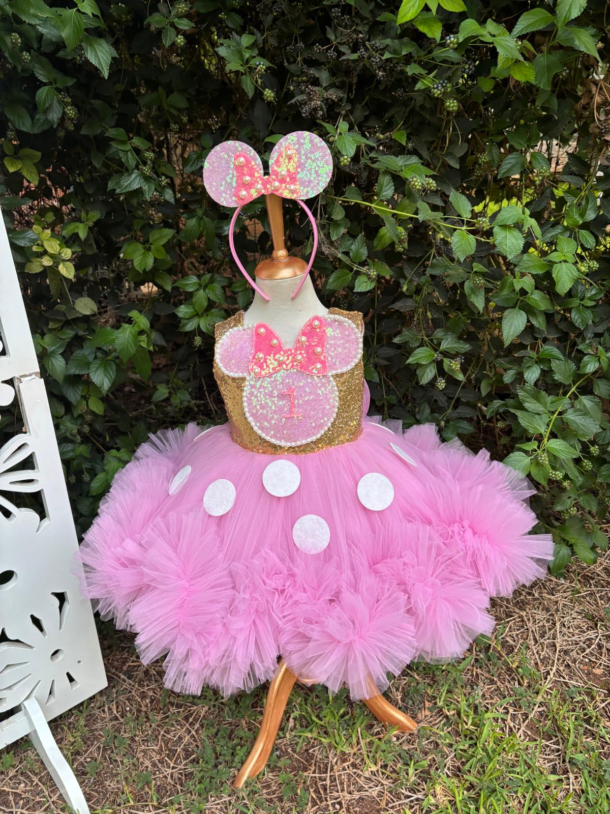 Kız Çocuk Pembe Altın Minnie Mouse Kostümü TAÇ DAHİL - Çocuk Abiye Elbise -ipeqakids – kız çocuk elbisesi