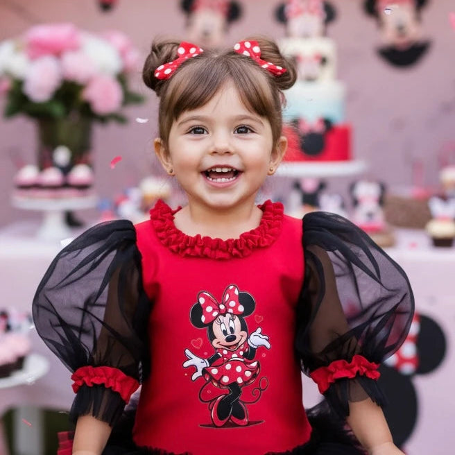 Kırmızı Siyah Mİnnie Mouse Kız Çocuk Elbisesi - ipeqakids – kız çocuk elbisesi