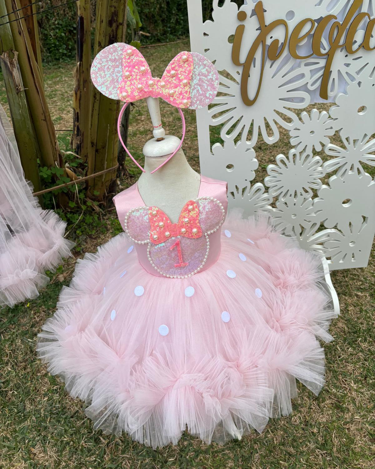 Kız Çocuk Minnie Mickey Mouse Kostümü TAÇ DAHİL- Çocuk Abiye Elbise -ipeqakids – kız çocuk elbisesi