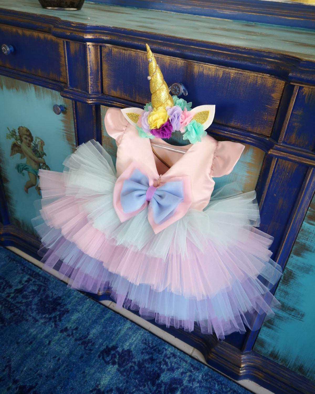 Kısa Unicorn Elbise - Kız Çocuk Abiye - Bebek Doğum Günü Elbisesi - ipeqakids – kız çocuk elbisesi