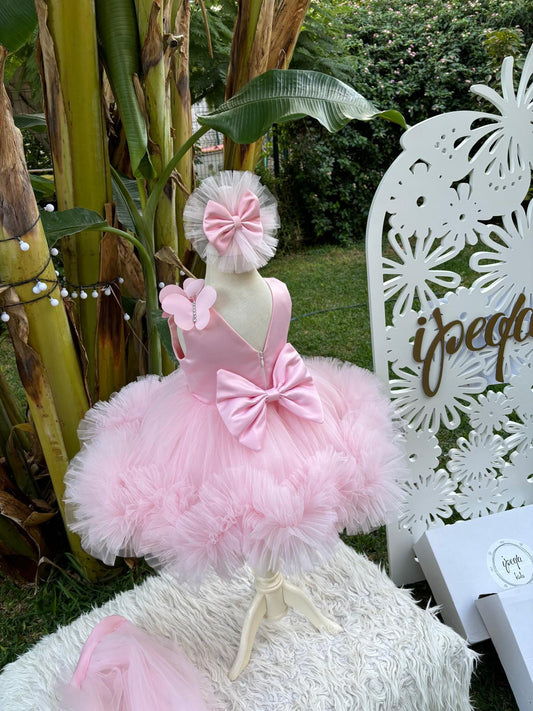 Pudra Pembe Kelebekli Kız Çocuk Abiye - Bebek Doğum Günü Elbisesi - ipeqakids – kız çocuk elbisesi