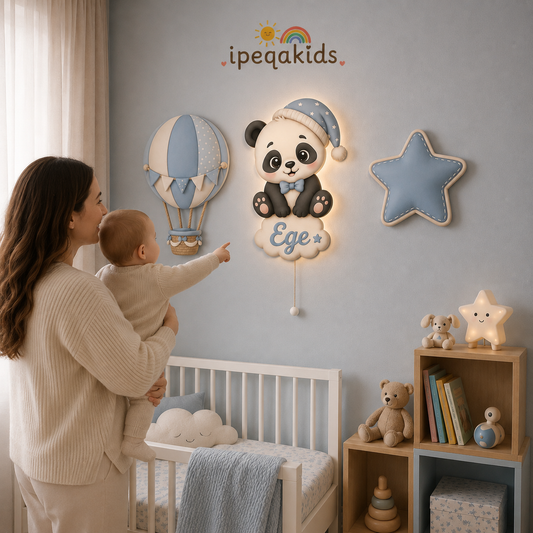 Kişiye Özel İsimli Panda 3’lü LED Ahşap Gece Lambası