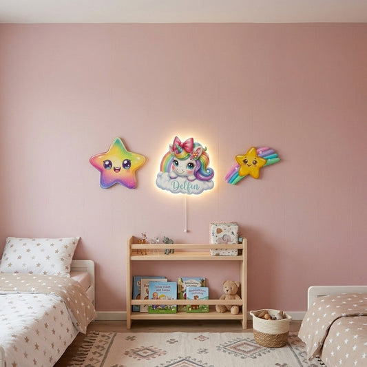 Kişiye Özel İsimli Unicorn 3’lü LED Ahşap Gece Lambası