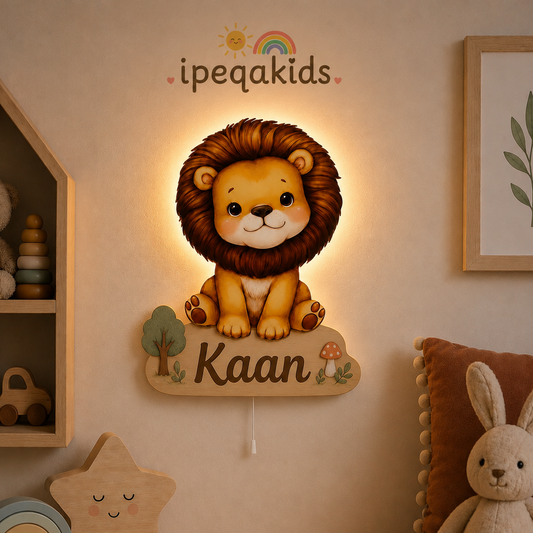 Kişiye Özel İsimli Aslan LED Ahşap Gece Lambası