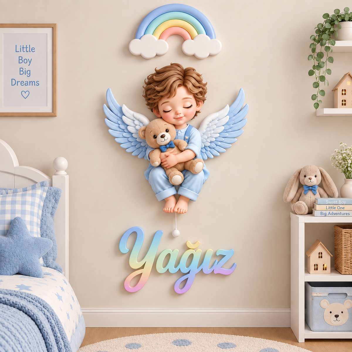Kişiye Özel İsimli Melek 3'lü LED Ahşap Gece Lambası