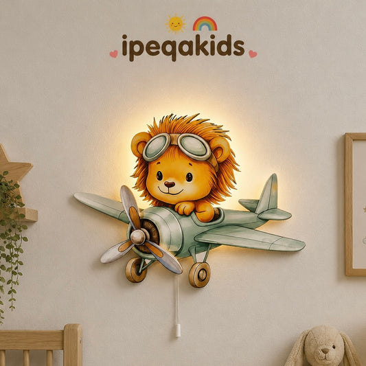Uçan Aslan Led Işıklı Bebek Odası Ahşap Duvar Dekoru - Gece Lambası