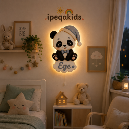 Kişiye Özel İsimli Panda LED Ahşap Gece Lambası