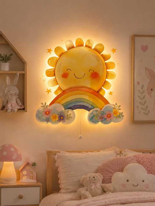 Güneş Pilli Led Işıklı Ahşap Duvar Dekoru