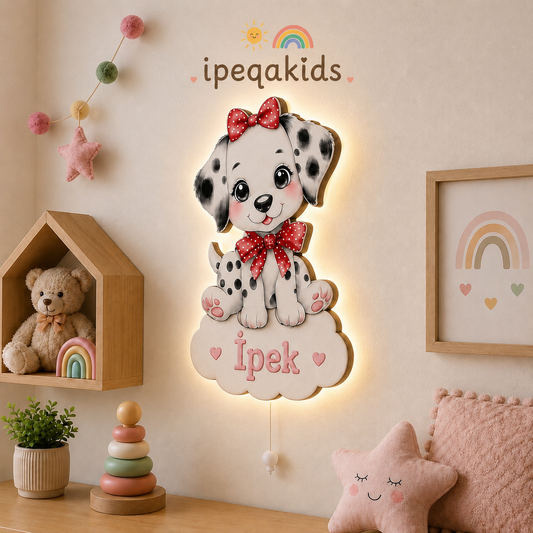 Kişiye Özel İsimli Dalmaçyalı LED Ahşap Gece Lambası