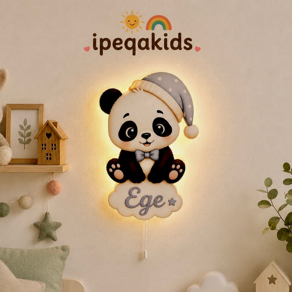 Kişiye Özel İsimli Panda LED Ahşap Gece Lambası