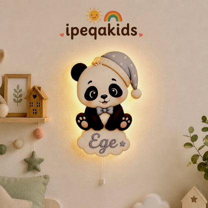 Kişiye Özel İsimli Panda LED Ahşap Gece Lambası