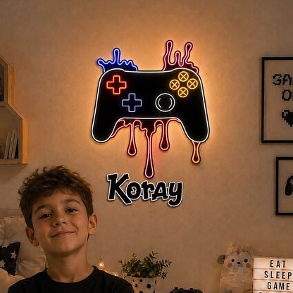 Kişiye Özel İsimli Playstation Oyun Kolu 2 parça LED Ahşap Gece Lambası