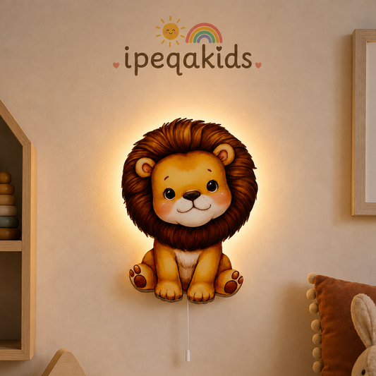 Aslan Led Işıklı Bebek Odası Ahşap Duvar Dekoru - Gece Lambası