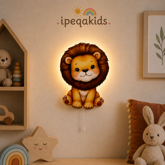 Aslan Led Işıklı Bebek Odası Ahşap Duvar Dekoru - Gece Lambası
