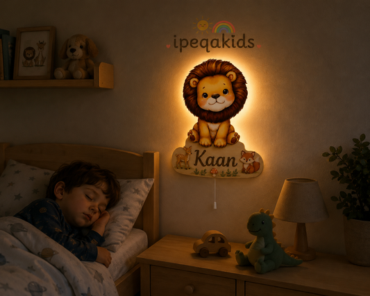 Kişiye Özel İsimli Aslan LED Ahşap Gece Lambası