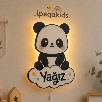 Kişiye Özel İsimli Panda LED Ahşap Gece Lambası