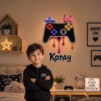 Kişiye Özel İsimli Playstation Oyun Kolu 2 parça LED Ahşap Gece Lambası