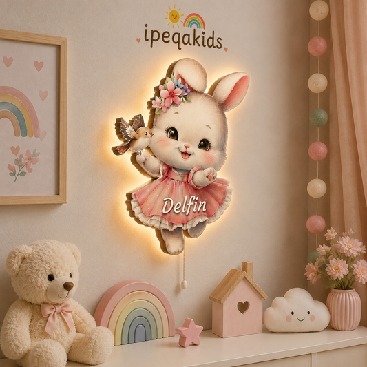 Kişiye Özel İsimli Tavşan LED Ahşap Gece Lambası