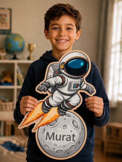 Kişiye Özel İsimli Astronot  LED Ahşap Gece Lambası