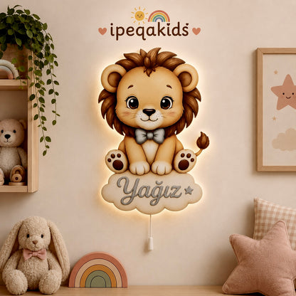 Kişiye Özel İsimli Aslan LED Ahşap Gece Lambası