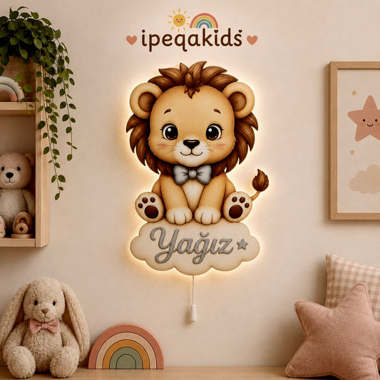 Kişiye Özel İsimli Aslan LED Ahşap Gece Lambası