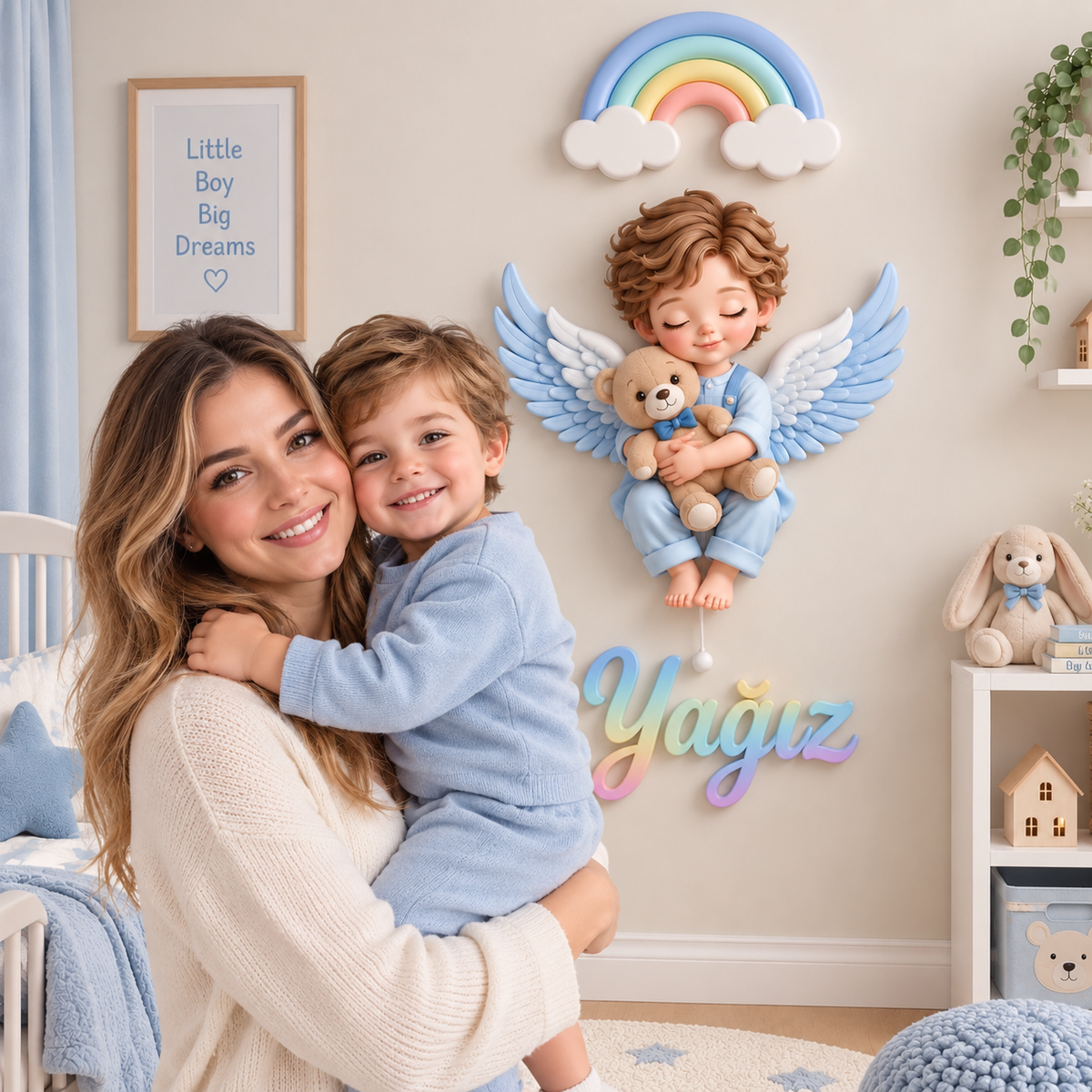 Kişiye Özel İsimli Melek 3'lü LED Ahşap Gece Lambası