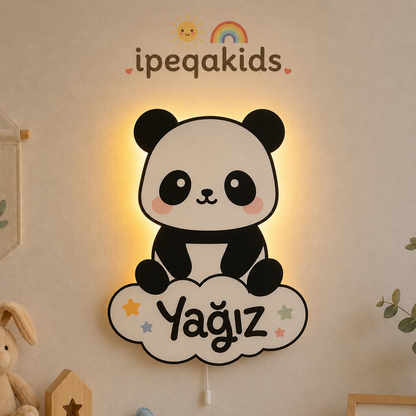 Kişiye Özel İsimli Panda LED Ahşap Gece Lambası