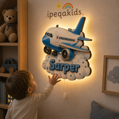 Kişiye Özel İsimli Uçak LED Ahşap Gece Lambası