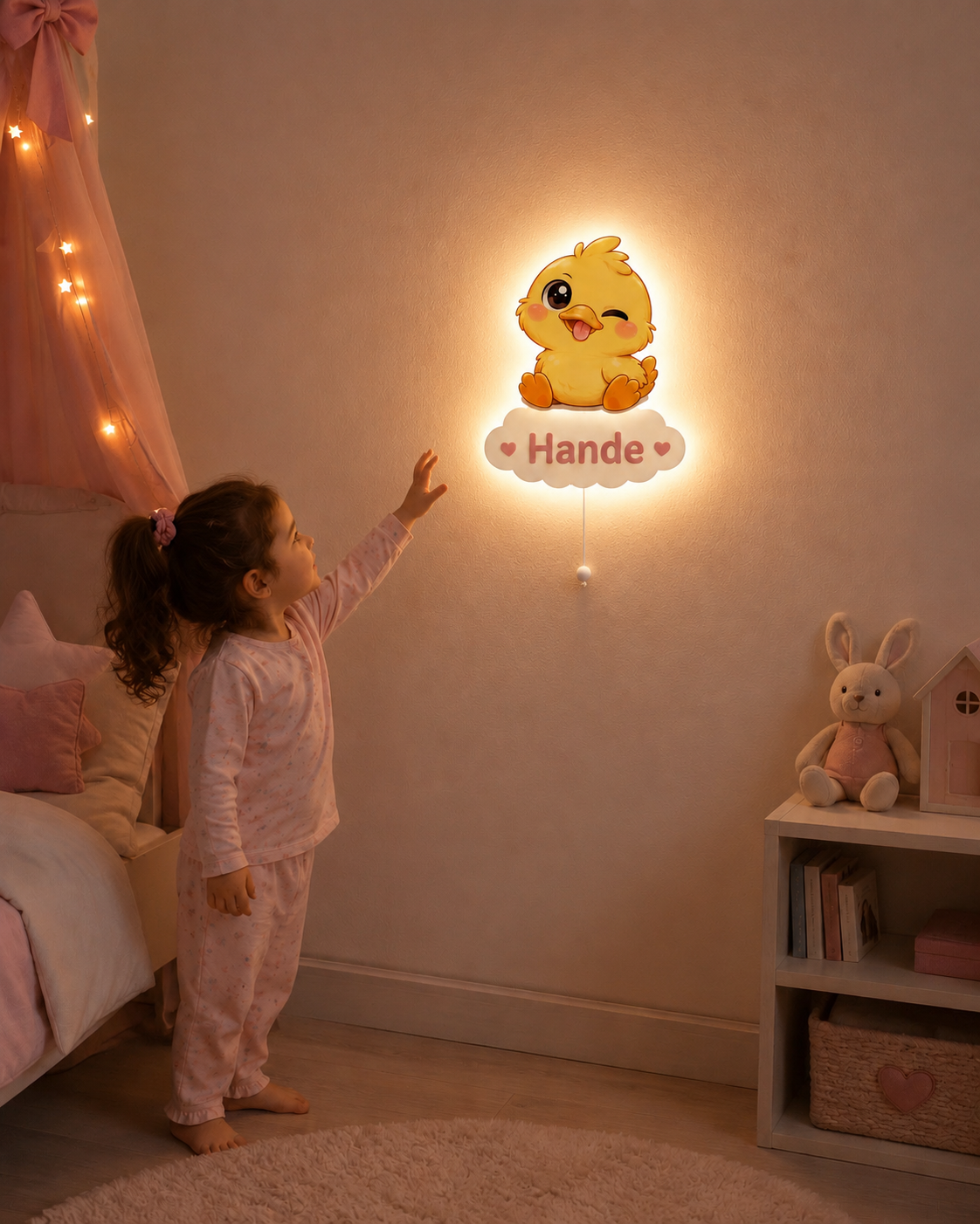 Kişiye Özel İsimli Civciv LED Ahşap Gece Lambası