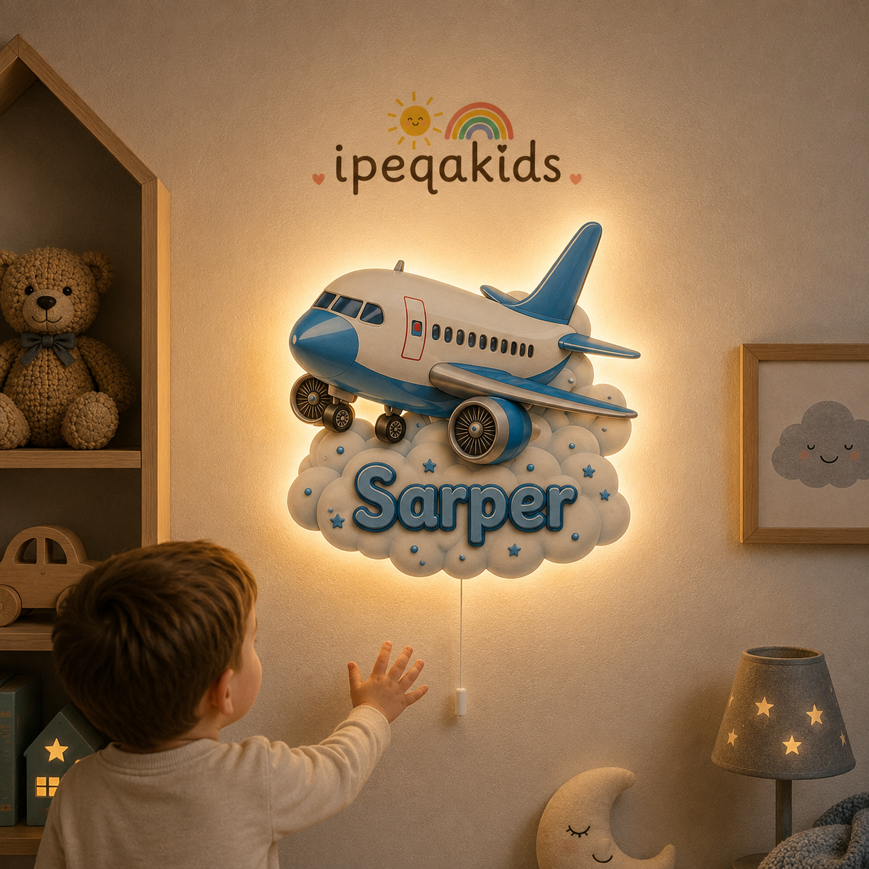 Kişiye Özel İsimli Uçak LED Ahşap Gece Lambası