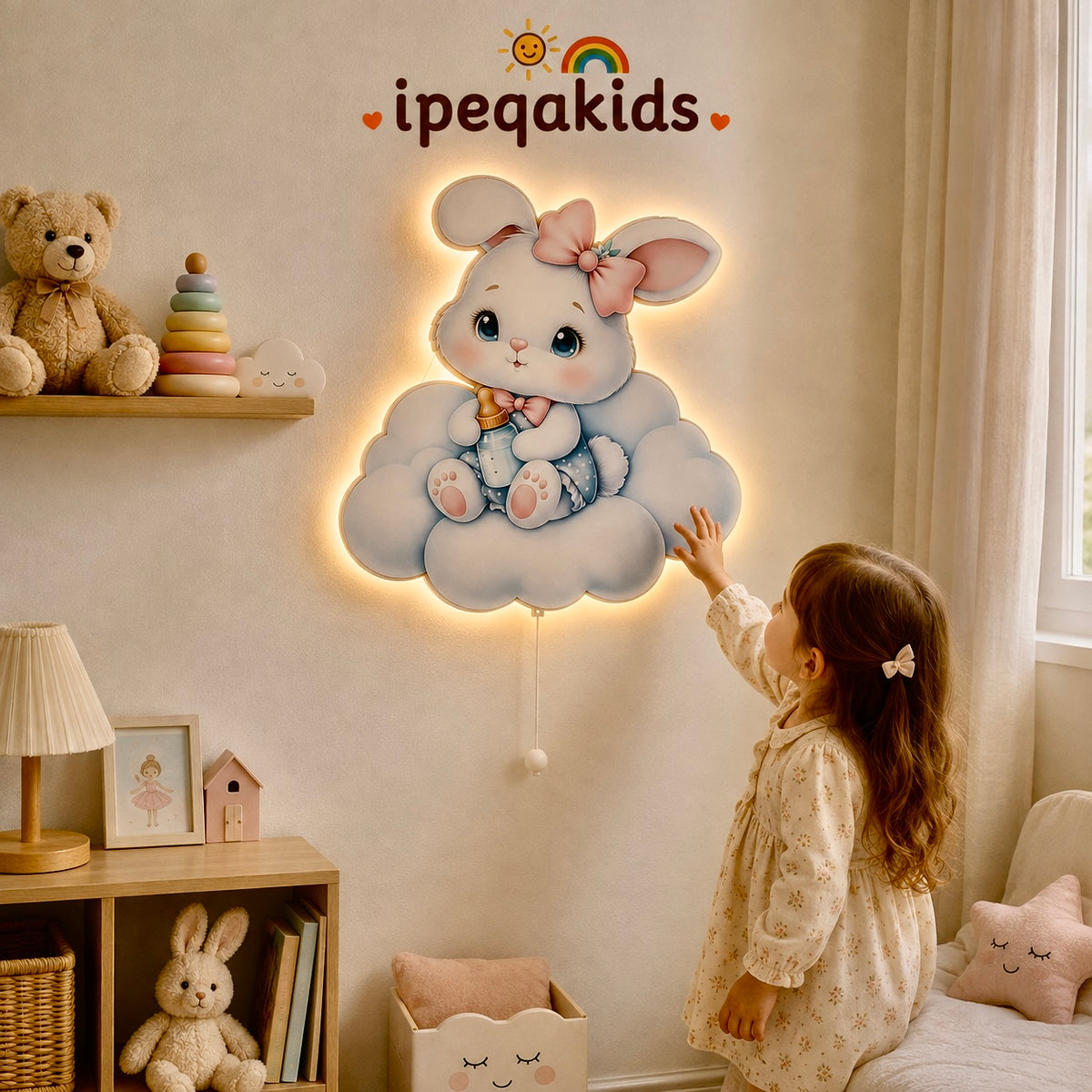 Tavşan Pilli LED Işıklı Ahşap Duvar Dekoru - Görsel 4