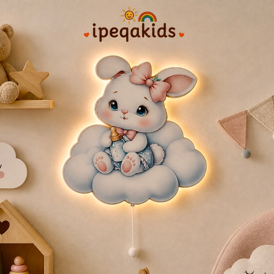 Tavşan Pilli LED Işıklı Ahşap Duvar Dekoru - Görsel 1