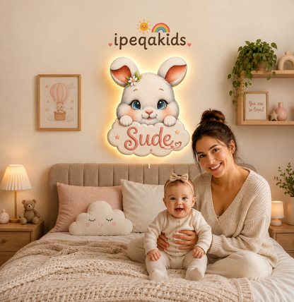 Kişiye Özel İsimli Tavşan LED Ahşap Gece Lambası
