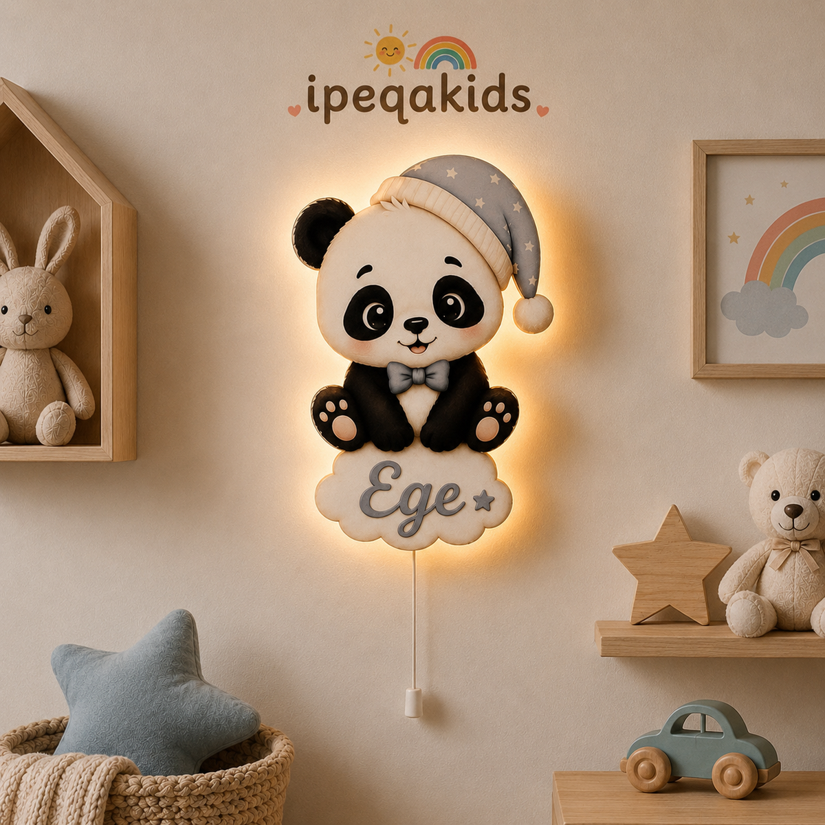 Kişiye Özel İsimli Panda LED Ahşap Gece Lambası - Görsel 4