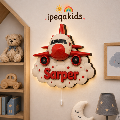 Kişiye Özel İsimli Uçak LED Ahşap Gece Lambası