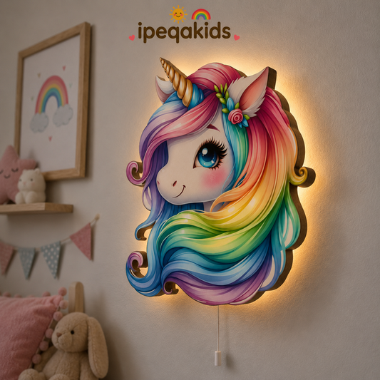 Unicorn Pilli Led Işıklı Bebek Odası Ahşap Duvar Dekoru - Gece Lambası