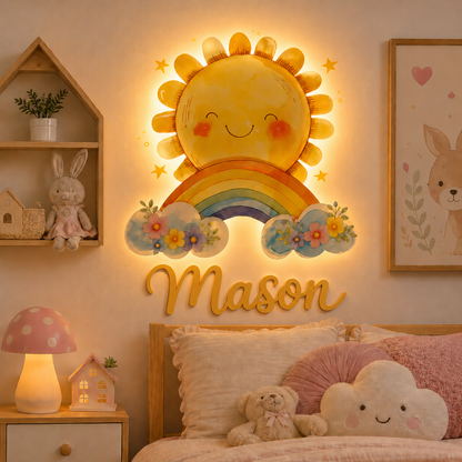 Kişiye Özel İsimli Güneş LED Ahşap Gece Lambası