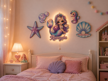 Kişiye Özel İsimli Denizkızı 5’li LED Ahşap Gece Lambası