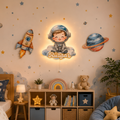 Kişiye Özel İsimli Astronot 3 parça Set, Led Işıklı Bebek Odası Ahşap Duvar Dekoru-İsim için Whatsapptan mesaj Atınız- - Gece Lambası
