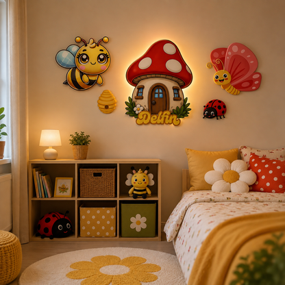 Kişiye Özel İsimli Arı 5’li LED Ahşap Gece Lambası