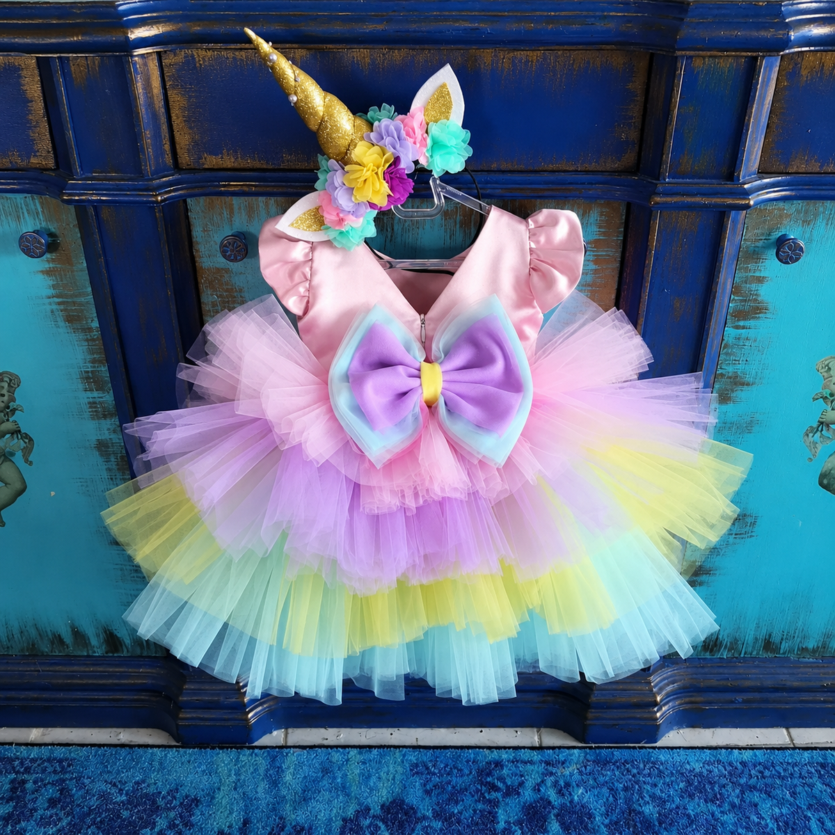 Kısa Unicorn Elbise ve Taç